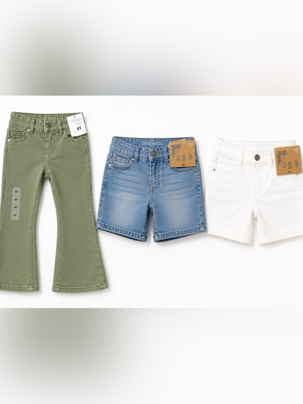 The Children's Place Three-Pack Shorts & Flare Set - Olive, Denim Blue, White